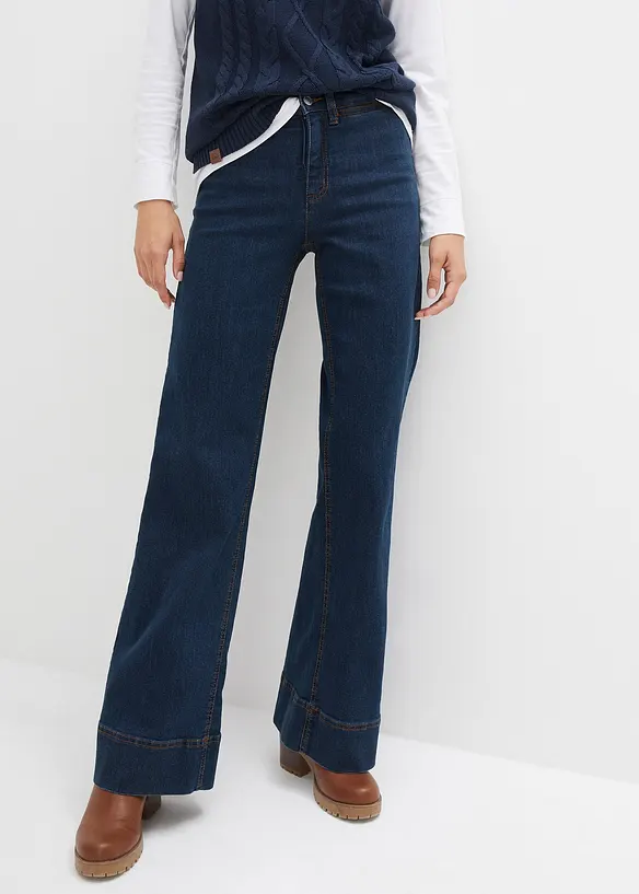 Wide- Leg Jeans Mid Waist, Komfort-Stretch in blau von vorne - bonprix