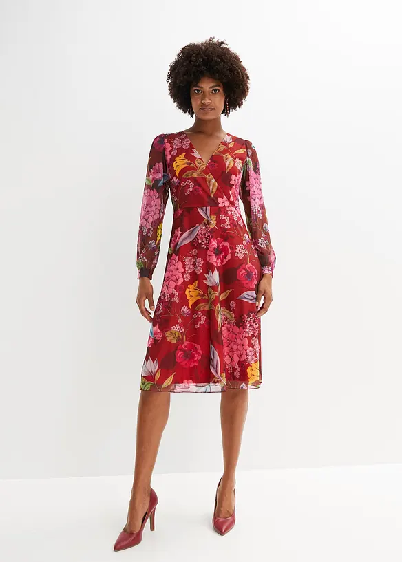 Midikleid aus Mesh in rot von vorne (Totalaufnahme) - bonprix