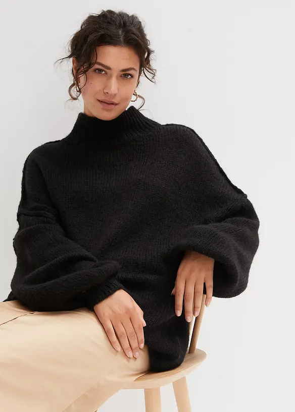 Grobstrick-Pullover in schwarz von vorne (im Anschnitt) - bonprix