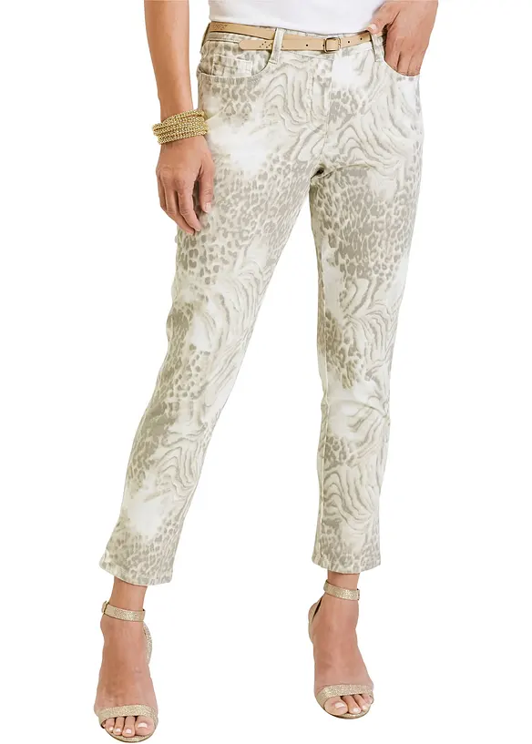 7/8 Stretchhose bedruckt in beige von vorne - bonprix