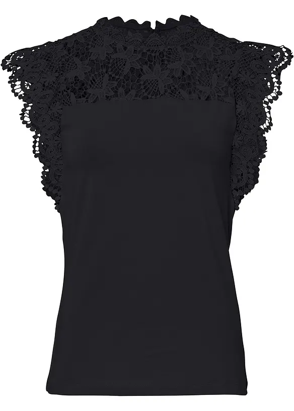 Shirt mit Spitzeneinsatz in schwarz von vorne - bonprix