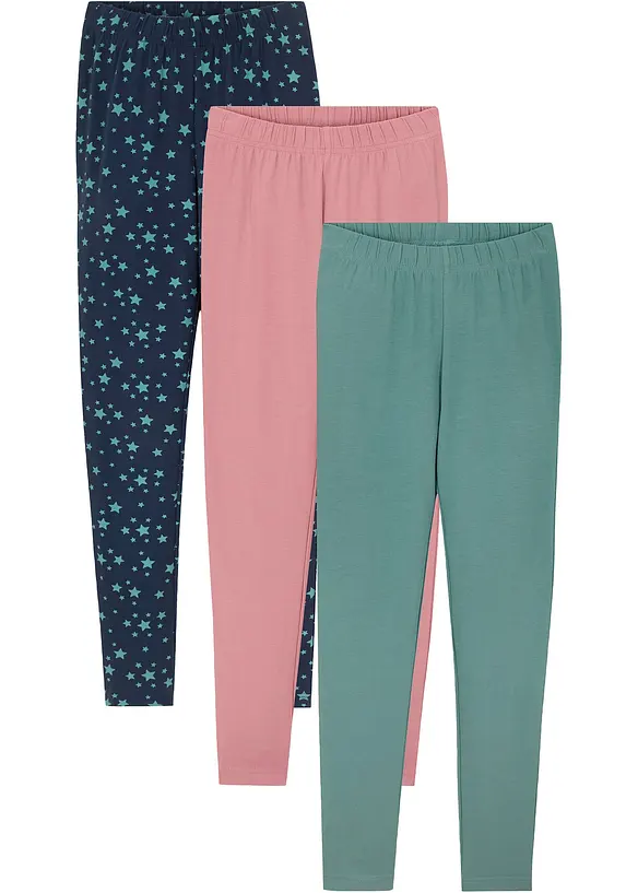 Leggings aus elastischem Bio-Baumwoll-Mix (3er-Pack) in blau von vorne - bonprix