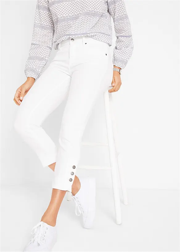 Slim Fit Jeans Mid Waist, cropped in weiß von vorne - bonprix