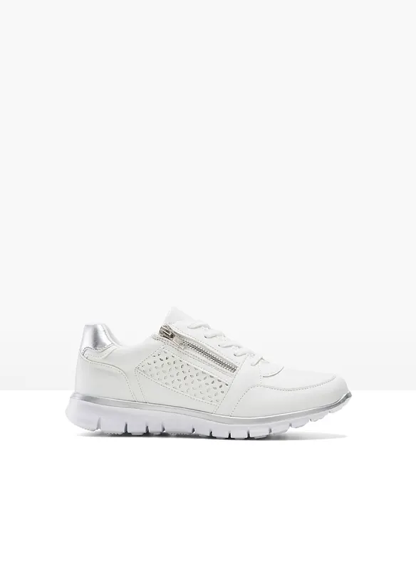 Sneaker mit Reißverschluss in weiß von vorne - bonprix
