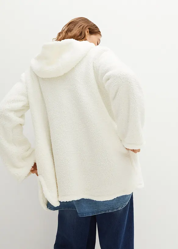 Teddy-Fleece Jacke in A-Linie mit Seitenschlitzen in weiß von hinten (im Anschnitt) - bonprix