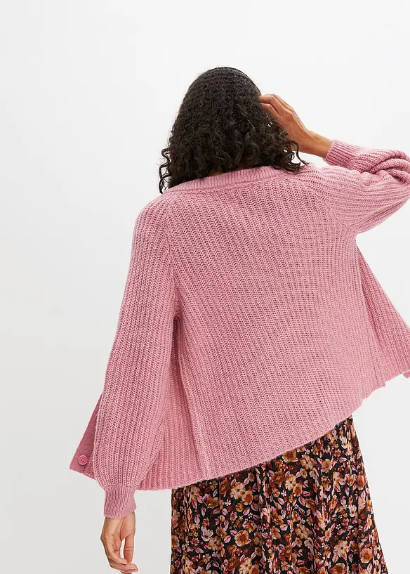 Grobstrickjacke mit Raglanärmeln in rosa von hinten (im Anschnitt) - bonprix