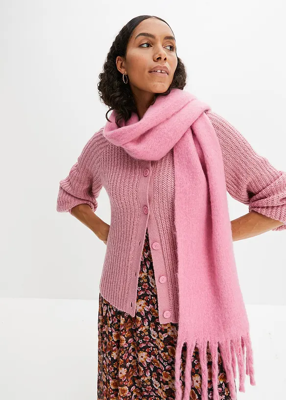 Grobstrickjacke mit Raglanärmeln in rosa von vorne (im Anschnitt) - bonprix