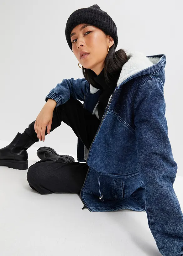 Jeans-Parka mit Teddyfell in blau von vorne (im Anschnitt) - bonprix