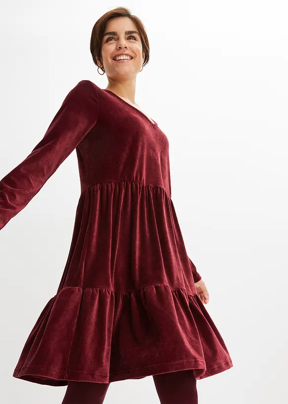 Minikleid aus Jersey Cord in rot von vorne (Totalaufnahme) - bonprix Minikleid aus Jersey Cord in rot von vorne (Totalaufnahme) - bonprix