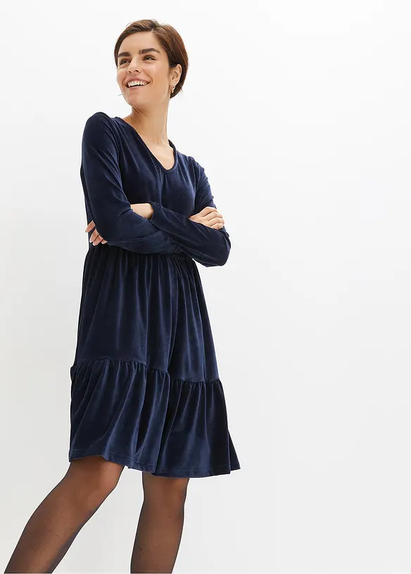Minikleid aus Jersey Cord in blau von vorne (Totalaufnahme) - bonprix Minikleid aus Jersey Cord in blau von vorne (Totalaufnahme) - bonprix