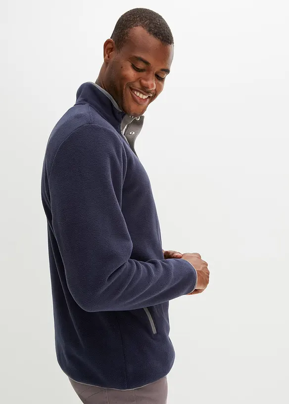 Troyer-Fleeceshirt mit seitlichen Taschen in blau von hinten (im Anschnitt) - bonprix