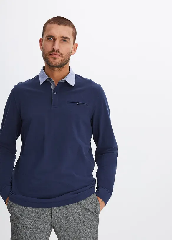 Poloshirt aus robustem Piqué in blau von vorne (im Anschnitt) - bonprix