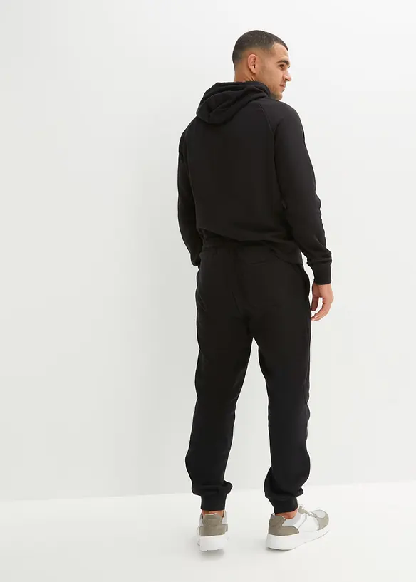 Jogginganzug (2-tlg. Set) aus reiner Baumwolle in schwarz von hinten (Totalaufnahme) - bonprix