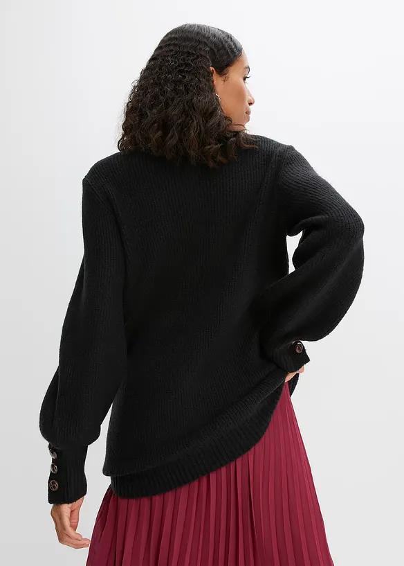 Longpullover mit Knöpfen in schwarz von hinten (im Anschnitt) - bonprix