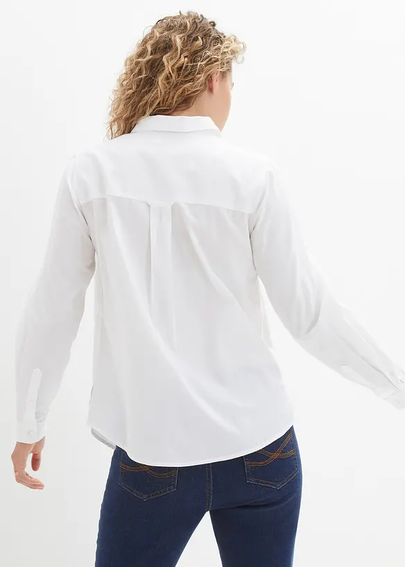 Hemdbluse aus reiner Baumwolle in weiß von hinten (im Anschnitt) - bonprix