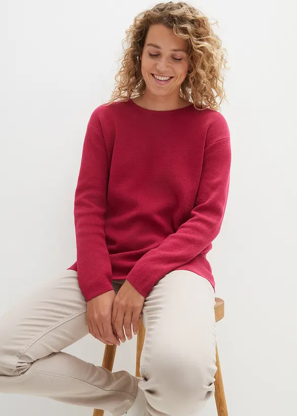 Milano Rib Pullover mit Rundhals in pink von vorne (im Anschnitt) - bonprix