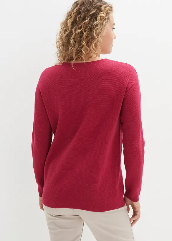 Milano Rib Pullover mit Rundhals in pink von hinten (im Anschnitt) - bonprix