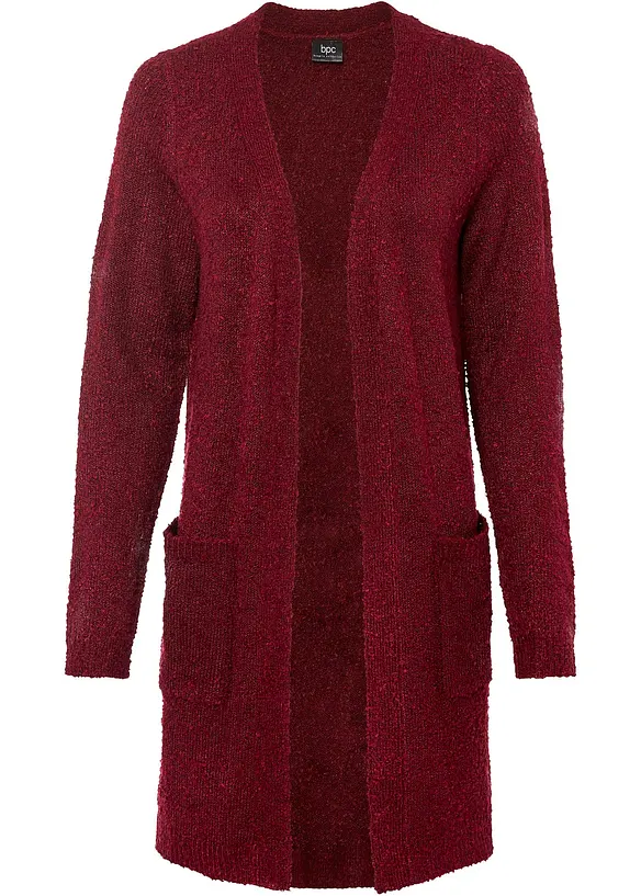 Bouclé-Longstrickjacke in rot von vorne - bonprix