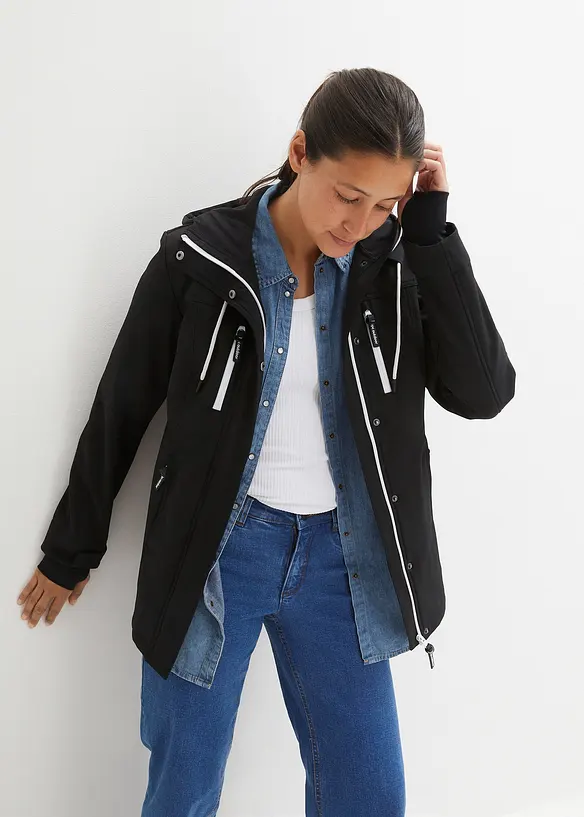 wasserabweisende Softshelljacke in schwarz von vorne (im Anschnitt) - bonprix