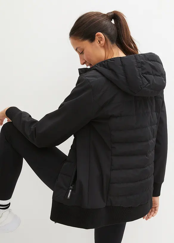 wasserabweisende, hybrid Steppjacke mit Materialmix in schwarz von hinten (im Anschnitt) - bonprix