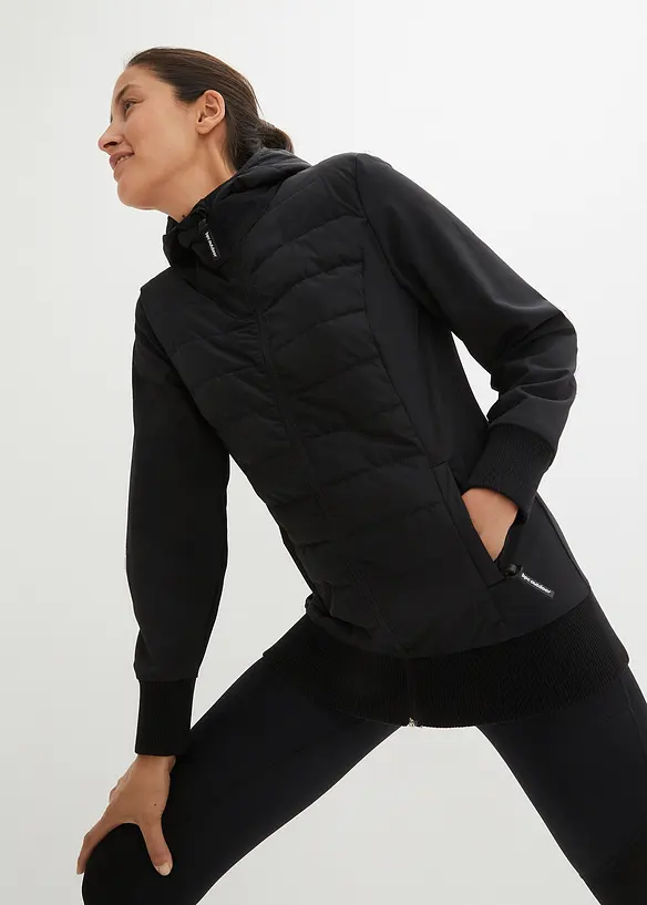 wasserabweisende, hybrid Steppjacke mit Materialmix in schwarz von vorne (im Anschnitt) - bonprix