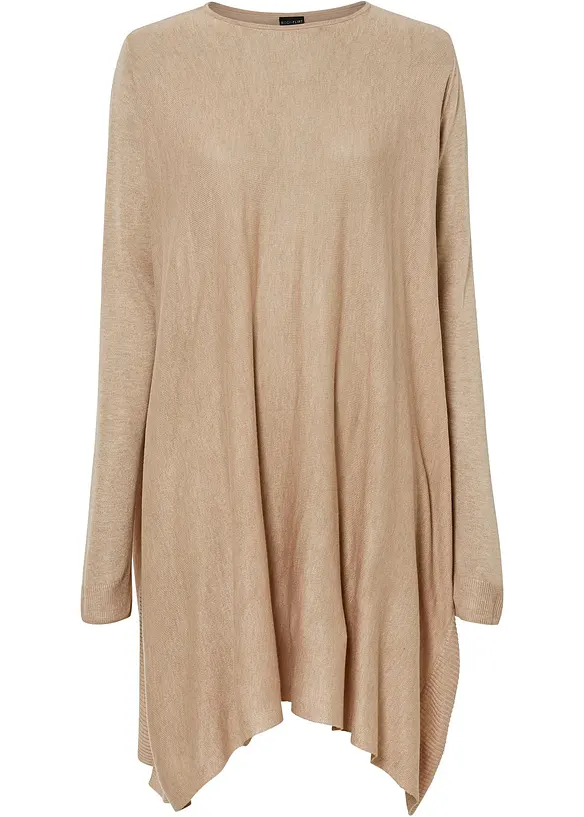 Long-Pullover aus Viskose-Mix in beige von vorne - bonprix