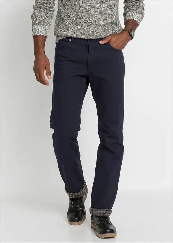 Thermo Classic-Fit Jeans mit kuscheligem Flanellfutter, Straight in schwarz von vorne - bonprix
