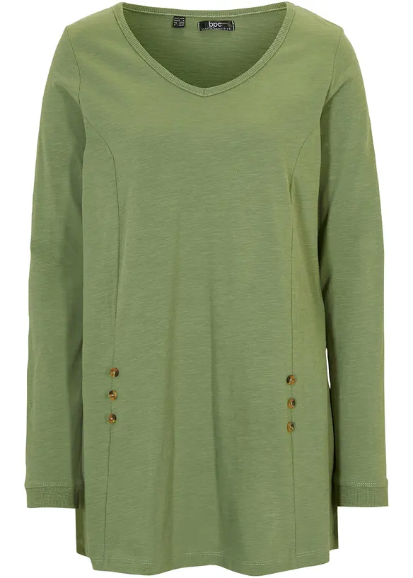 Longshirt aus reiner Baumwolle in grün von vorne - bonprix