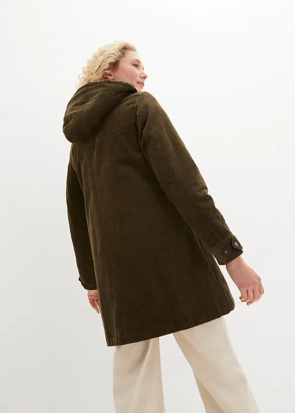 Warmer Cord-Parka mit Teddy-Futter in der Kapuze, in A-Linie in grün von hinten (im Anschnitt) - bonprix
