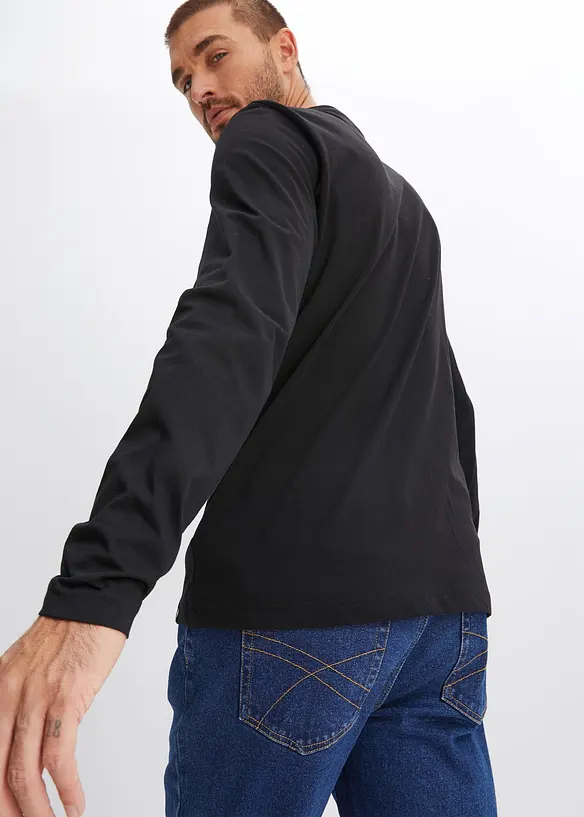 Henleyshirt aus reiner Baumwolle (2er Pack) in schwarz von hinten (im Anschnitt) - bonprix