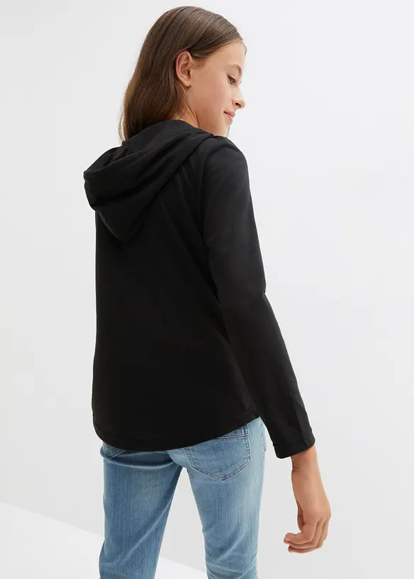 Mädchen Kapuzen-Langarmshirt mit Fotodruck in schwarz von hinten (im Anschnitt) - bonprix Mädchen Kapuzen-Langarmshirt mit Fotodruck in schwarz von hinten (im Anschnitt) - bonprix