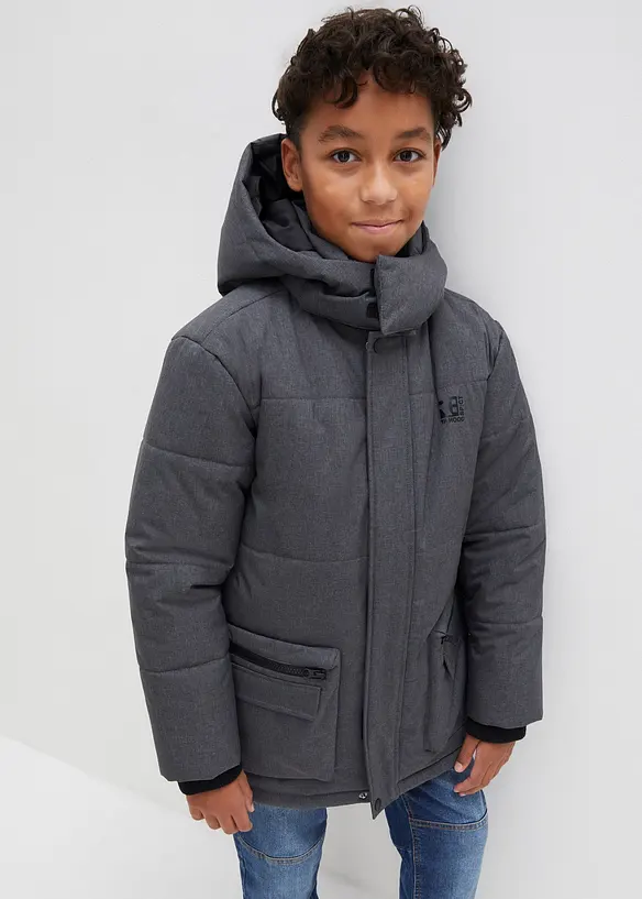 Jungen Parka mit Kapuze in grau von vorne (im Anschnitt) - bpc bonprix collection