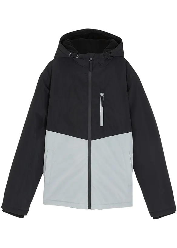 wasserdichte Winterjacke im Colourblocking mit Kapuze in schwarz von vorne - bonprix