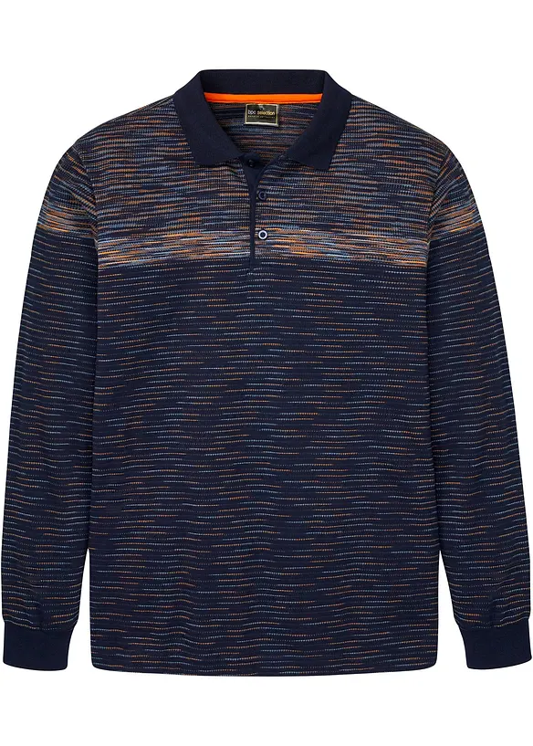 Polo-Langarmshirt in blau von vorne - bonprix