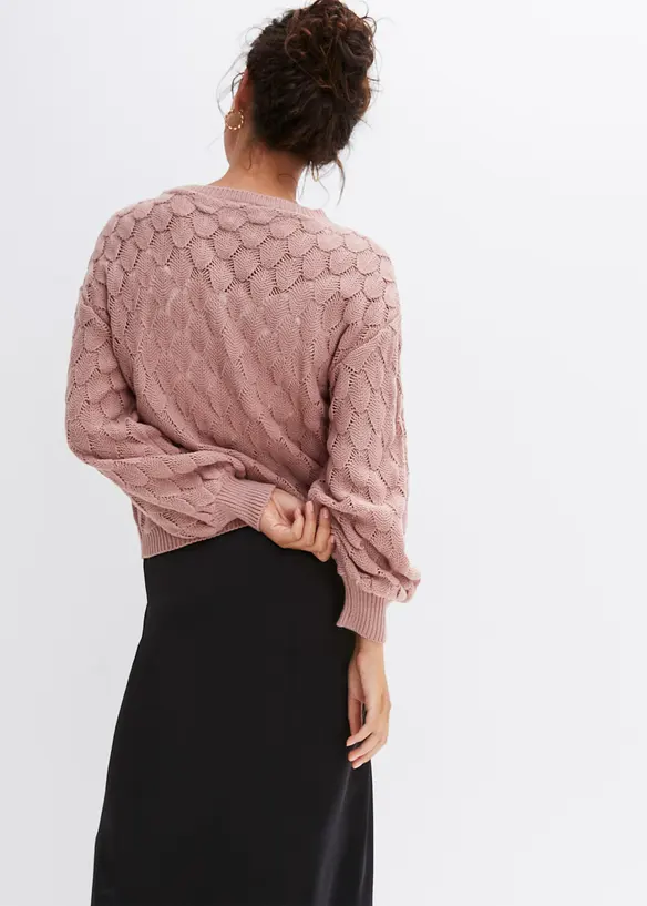 Ajour-Pullover in rosa von hinten (im Anschnitt) - bonprix