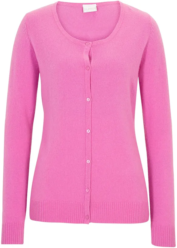 Wollstrickjacke mit Good Cashmere Standard®-Anteil in pink von vorne - bonprix PREMIUM