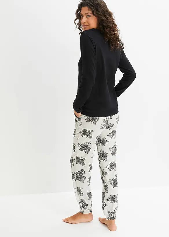 Pyjama mit dezenter Spitze in schwarz von hinten (Totalaufnahme) - bonprix