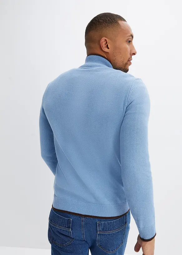 Troyer Pullover aus weichem Baumwoll-Mix in blau von hinten (im Anschnitt) - bonprix