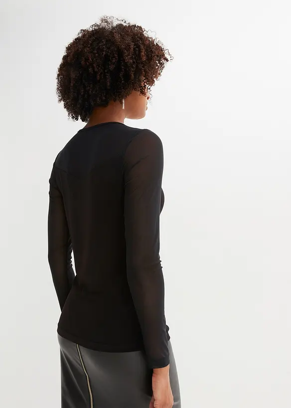 Figurbetontes Langarmshirt in schwarz von hinten (im Anschnitt) - bonprix Figurbetontes Langarmshirt in schwarz von hinten (im Anschnitt) - bonprix