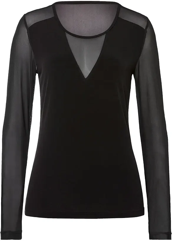 Figurbetontes Langarmshirt in schwarz von vorne - bonprix Figurbetontes Langarmshirt in schwarz von vorne - bonprix