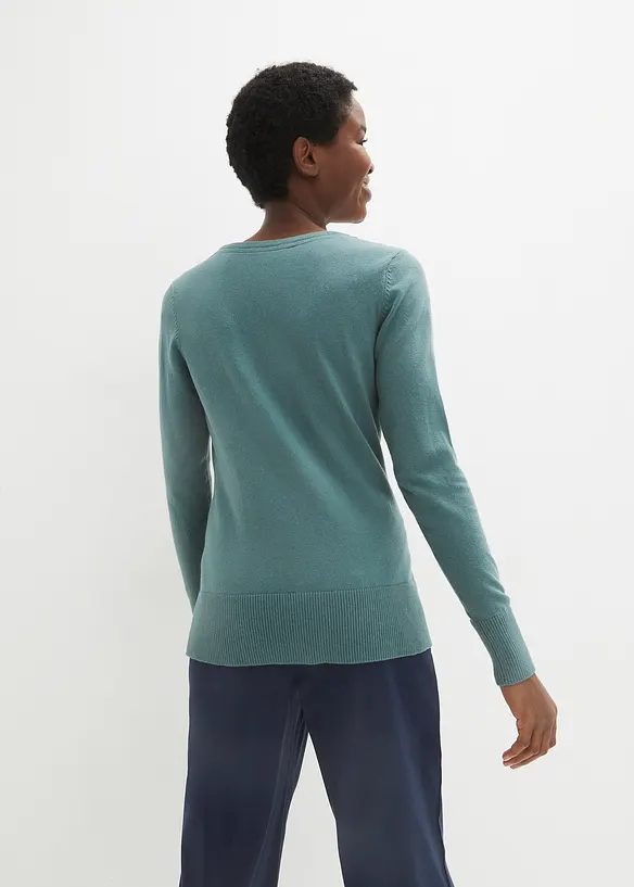 Basic Pullover mit recycelter Baumwolle in grün von hinten (im Anschnitt) - bonprix