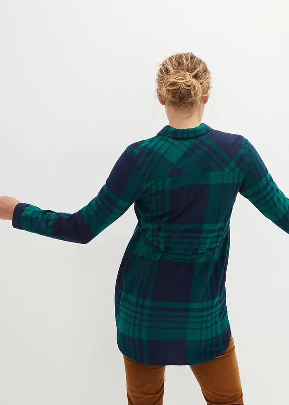 Lange Umstandsbluse aus weichem Baumwoll-Flanell in blau von hinten (im Anschnitt) - bonprix