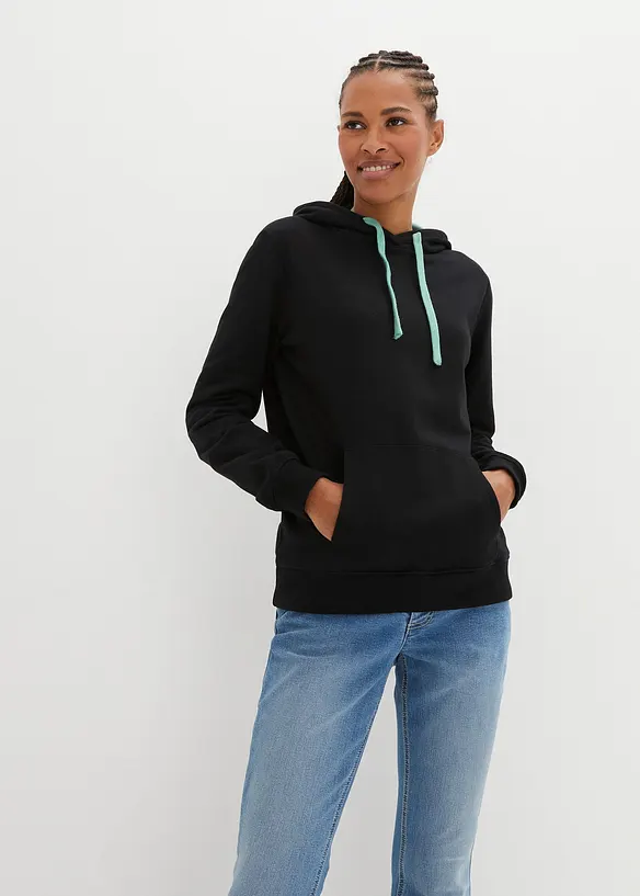 Hoodie aus reiner Bio-Baumwolle in schwarz von vorne (im Anschnitt) - bonprix Hoodie aus reiner Bio-Baumwolle in schwarz von vorne (im Anschnitt) - bonprix