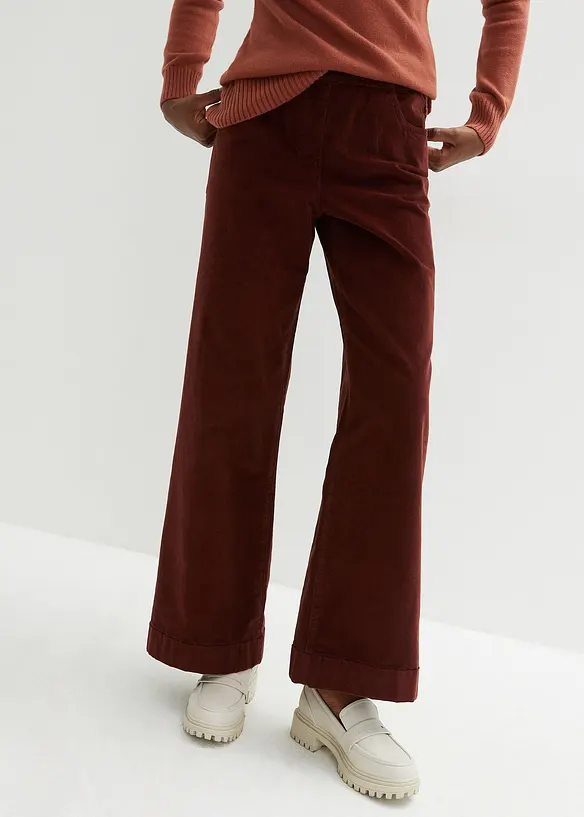 High-Waist-Cordhose aus Baumwoll-Mix in braun von vorne - bonprix