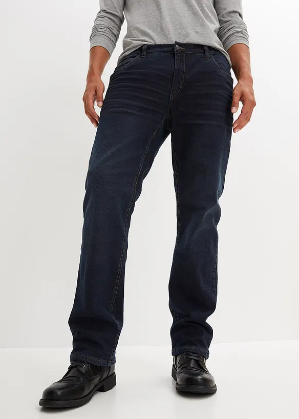 Thermo Relaxed Fit Jeans mit Dehnbund, Straight in blau von vorne - bonprix