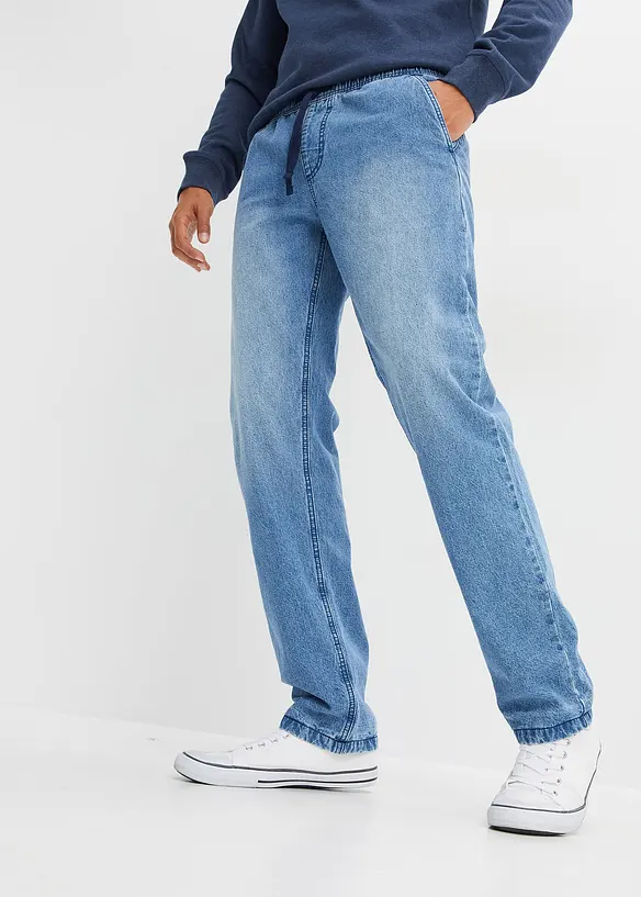 Thermo Regular Fit Schlupf-Jeans mit Flanellfutter, Straight in blau von vorne - bonprix