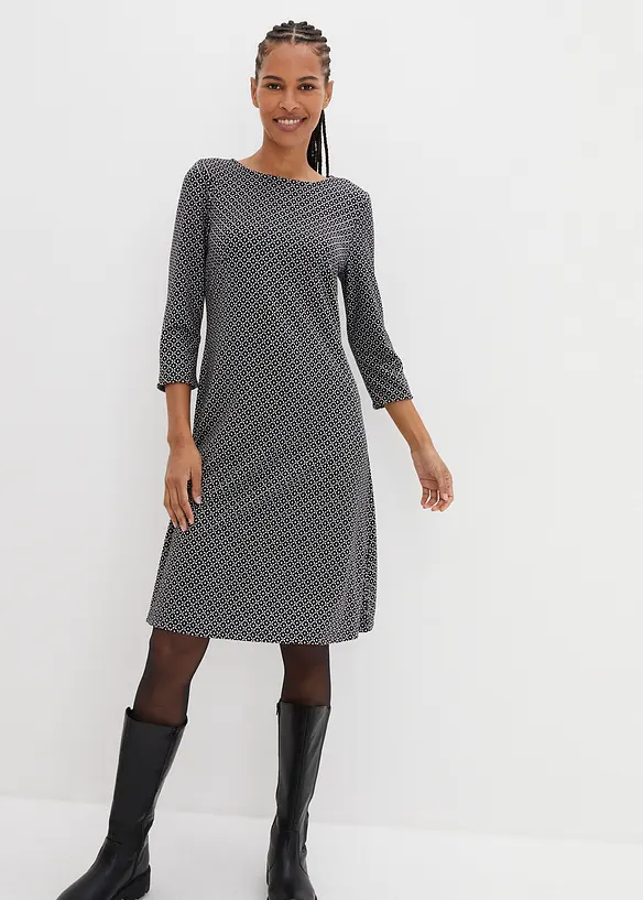Punto di Roma-Kleid mit Jaquardmuster aus Viskose-Mix in schwarz von vorne (Totalaufnahme) - bonprix Punto di Roma-Kleid mit Jaquardmuster aus Viskose-Mix in schwarz von vorne (Totalaufnahme) - bonprix