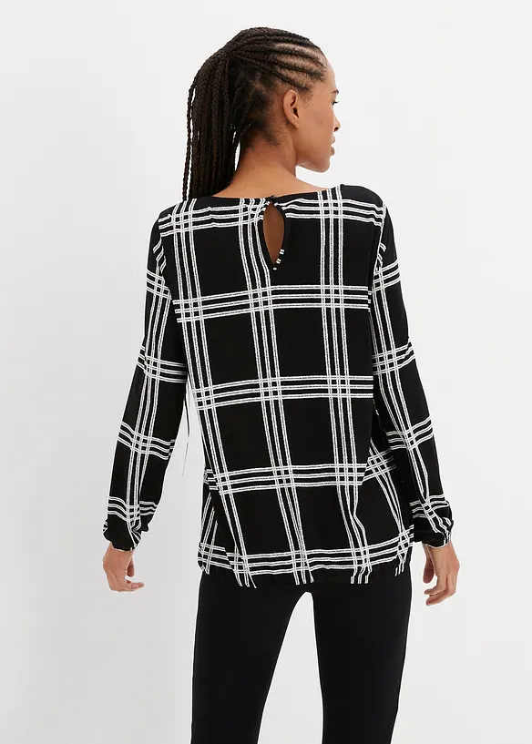 Langarmshirt aus fließendem Viskose-Mix in schwarz von hinten (im Anschnitt) - bonprix