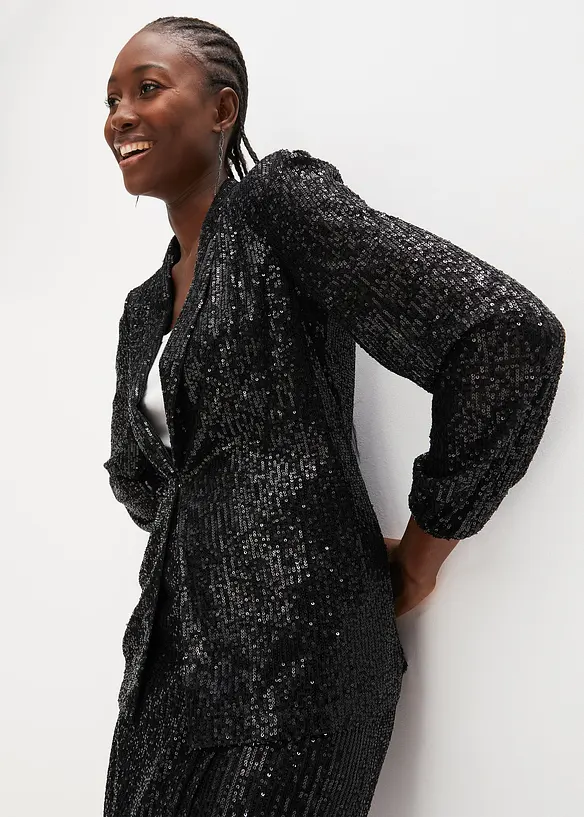 Paillettenblazer in schwarz von vorne (im Anschnitt) - bonprix