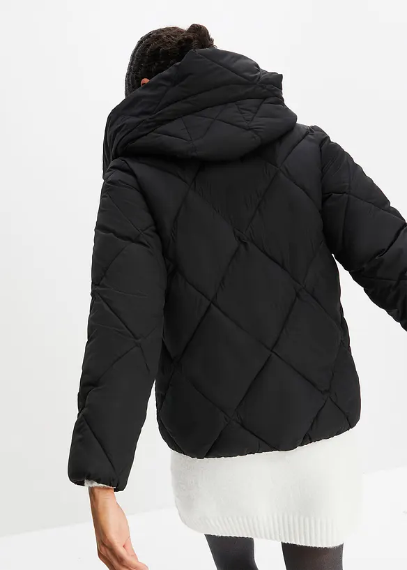 Steppjacke mit Kapuze in schwarz von hinten (im Anschnitt) - bonprix